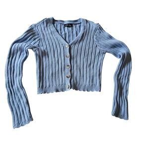 Art Class Girls Cropped Cardigan Ribbed Knit Button Front, Blue, Size L (10-12)
